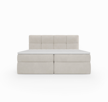 Lit BOXSPRING - avec tête de lit capitonnée, coffre, matelas type boxbed à ressorts ensachés et surmatelas inclus-NIS