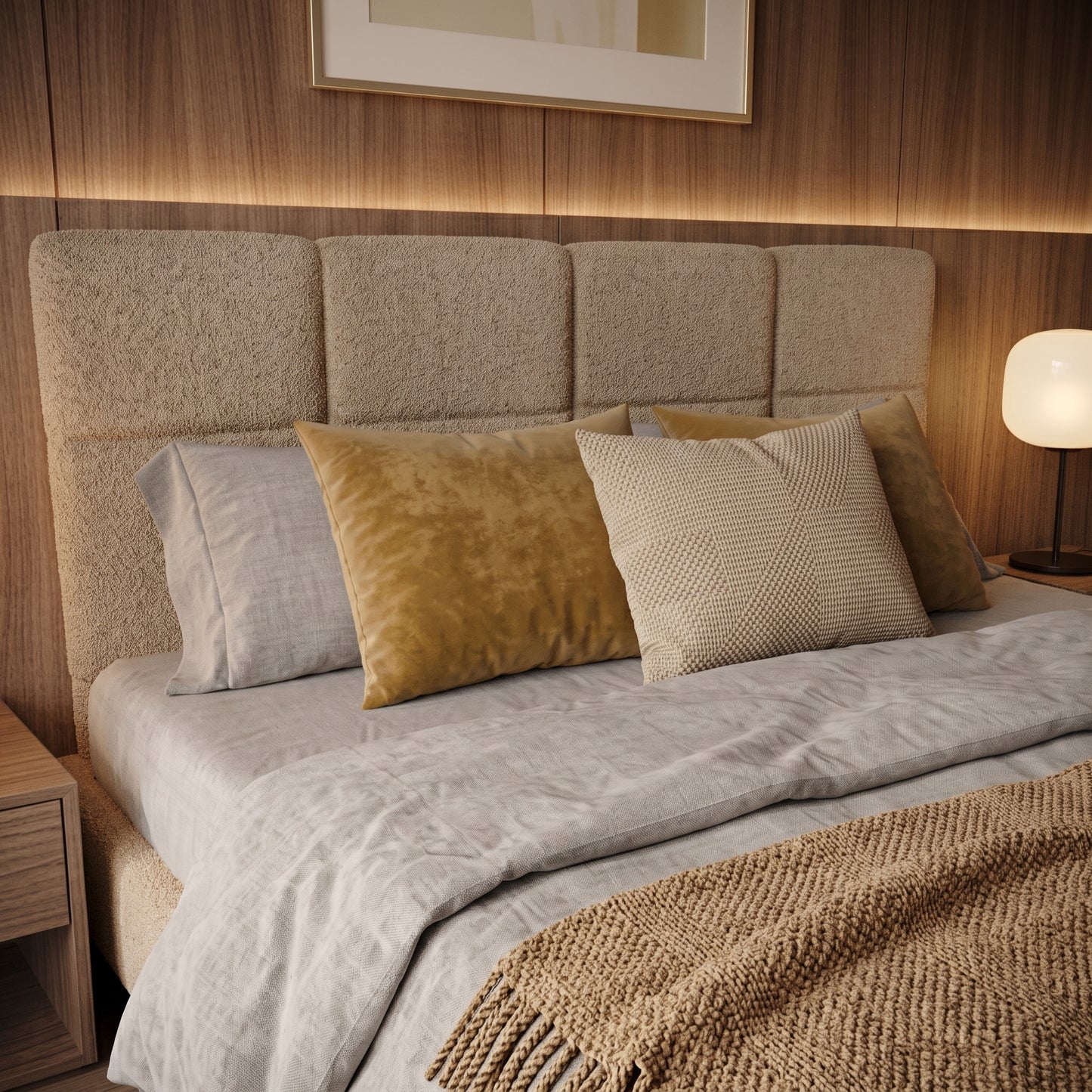 Lit BOXSPRING EDWARD - Avec tête de lit, coffre intégré, matelas ressorts ensachés inclus
