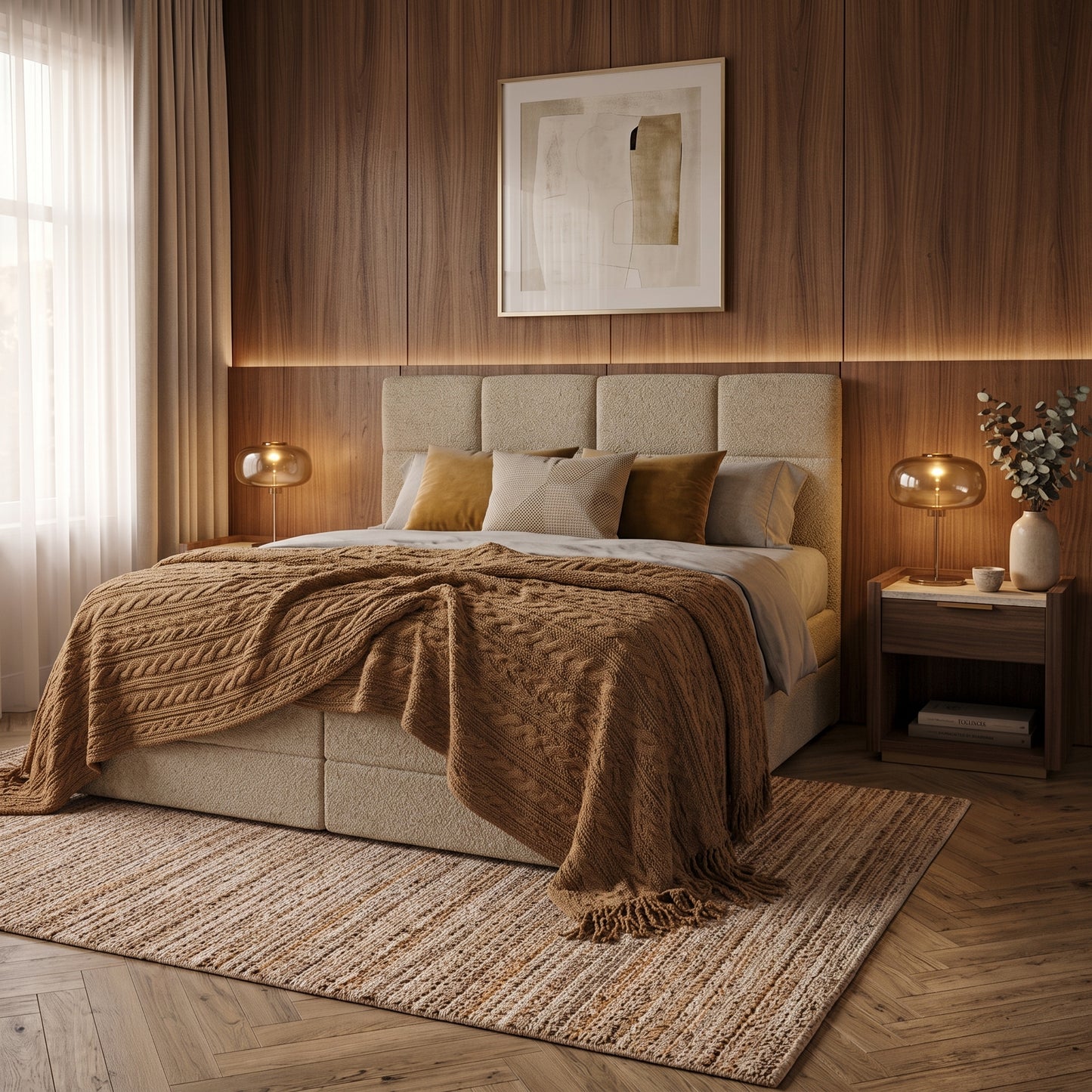Lit BOXSPRING EDWARD - Avec tête de lit, coffre intégré, matelas ressorts ensachés inclus