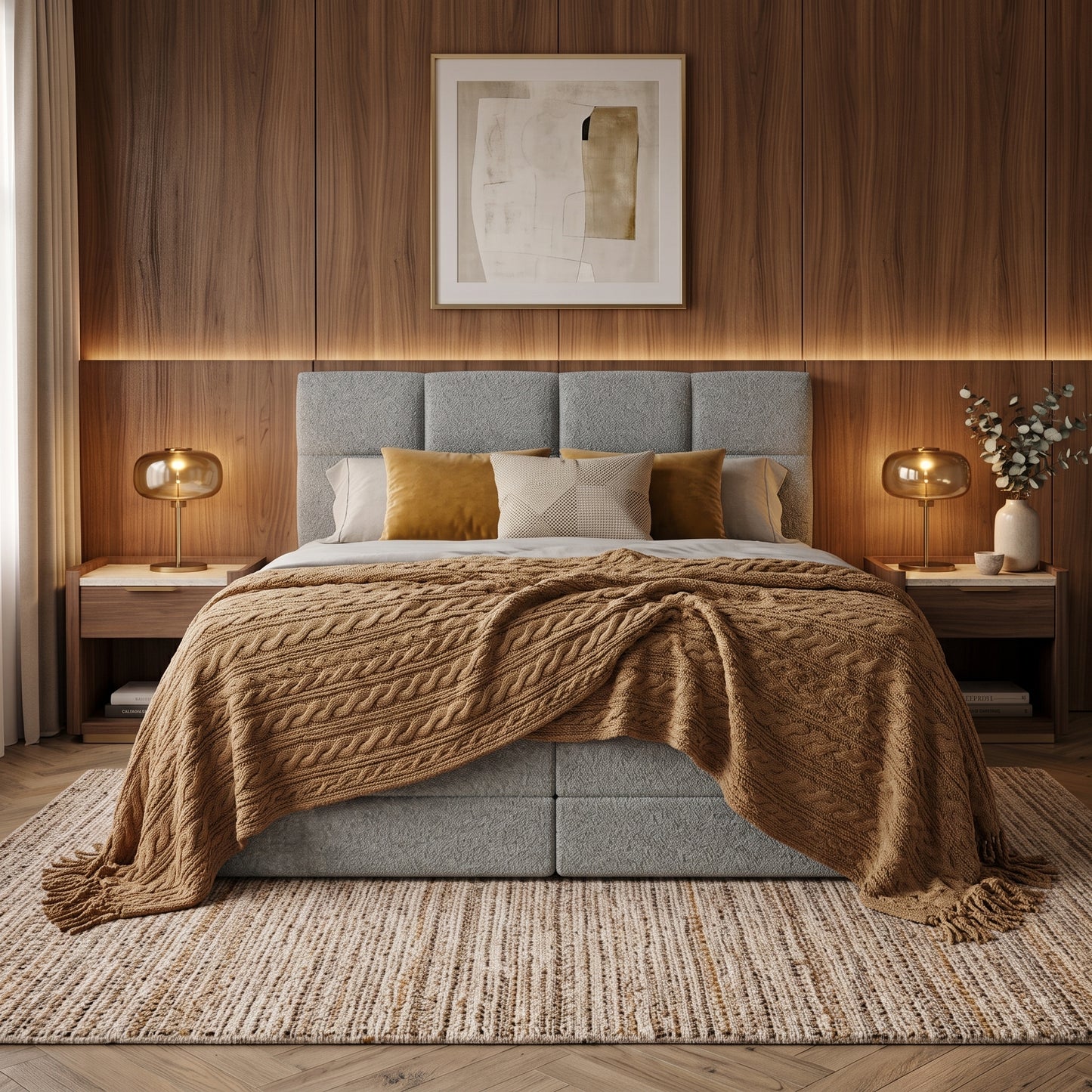 Lit BOXSPRING EDWARD - Avec tête de lit, coffre intégré, matelas ressorts ensachés inclus