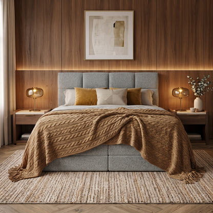 Lit BOXSPRING EDWARD - Avec tête de lit, coffre intégré, matelas ressorts ensachés inclus