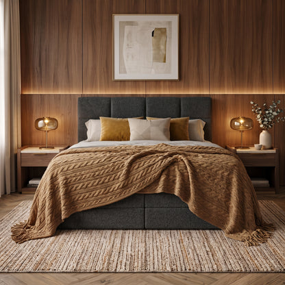 Lit BOXSPRING EDWARD - Avec tête de lit, coffre intégré, matelas ressorts ensachés inclus
