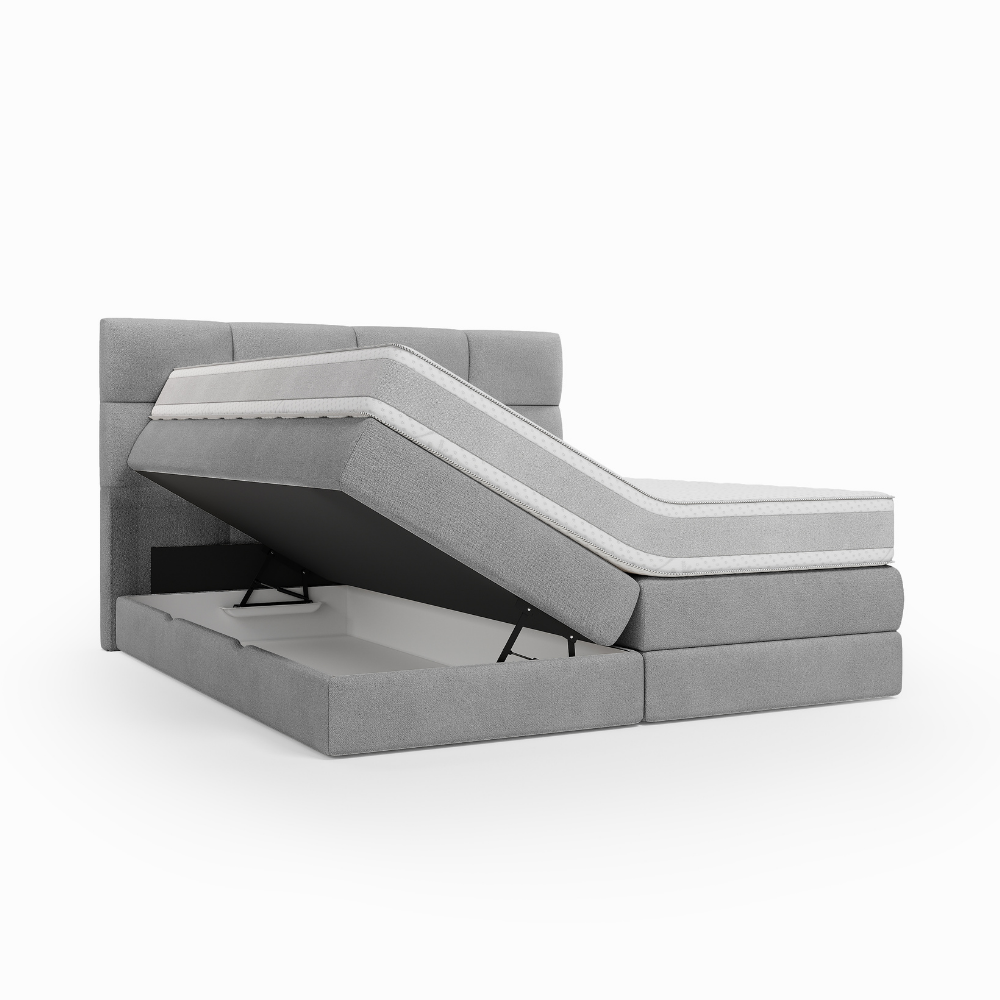 Lit BOXSPRING EDWARD - Avec tête de lit, coffre intégré, matelas ressorts ensachés inclus