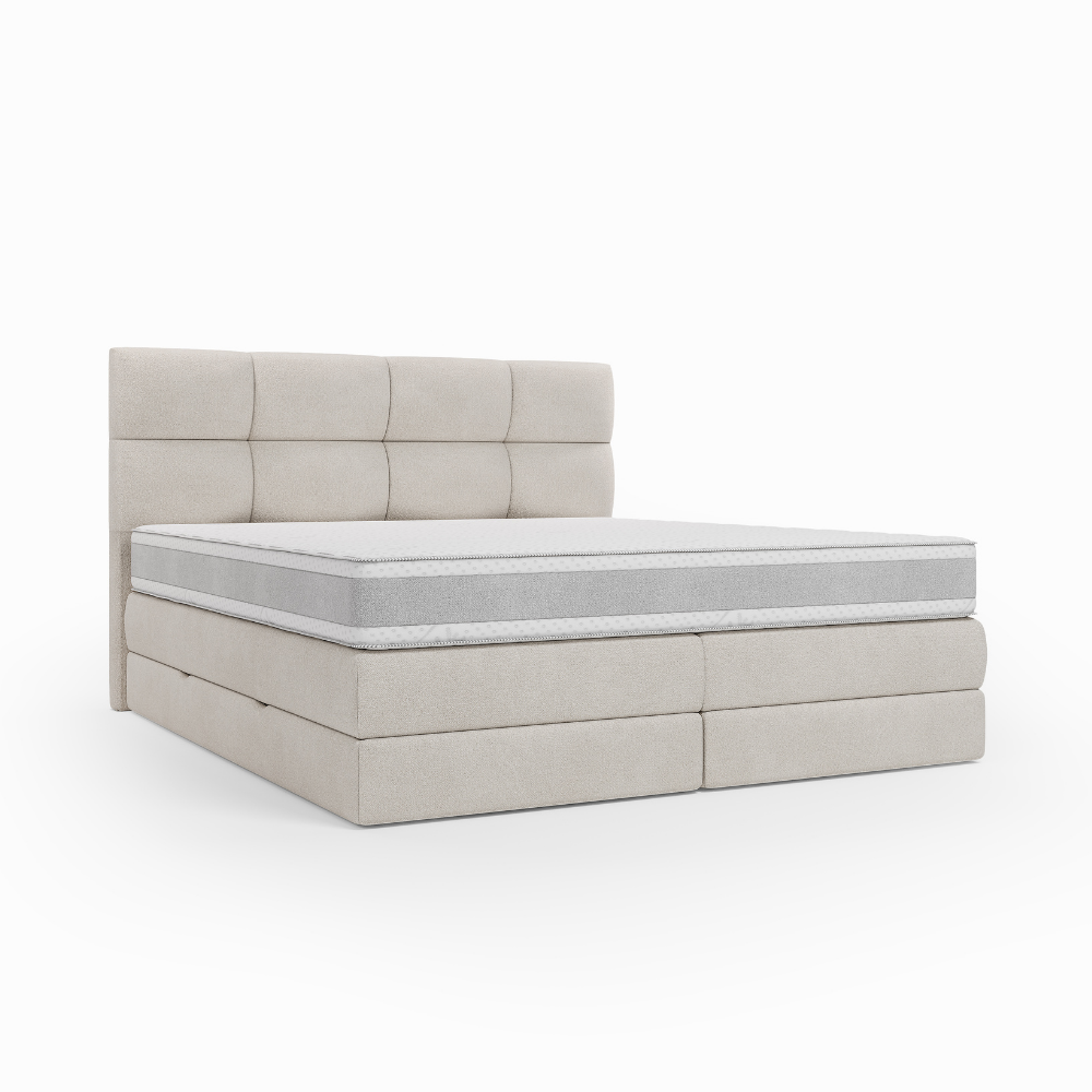 Lit BOXSPRING EDWARD - Avec tête de lit, coffre intégré, matelas ressorts ensachés inclus
