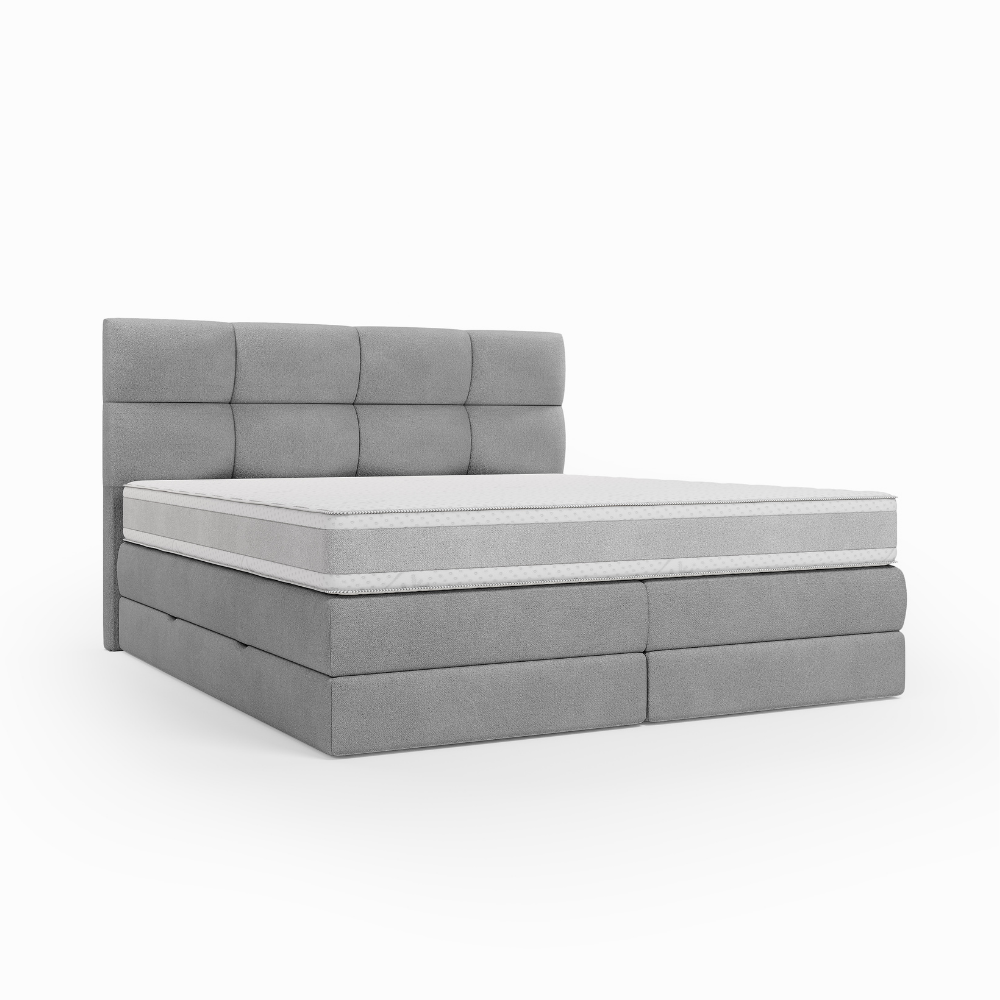 Lit BOXSPRING EDWARD - Avec tête de lit, coffre intégré, matelas ressorts ensachés inclus