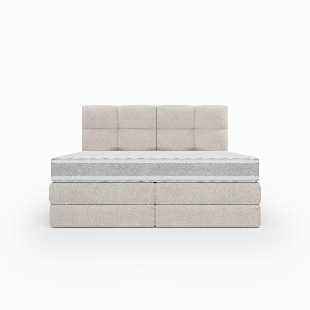 Lit BOXSPRING EDWARD - Avec tête de lit, coffre intégré, matelas ressorts ensachés inclus