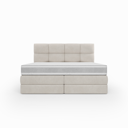 Lit BOXSPRING EDWARD - Avec tête de lit, coffre intégré, matelas ressorts ensachés inclus