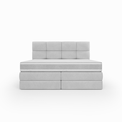 Lit BOXSPRING EDWARD - Avec tête de lit, coffre intégré, matelas ressorts ensachés inclus