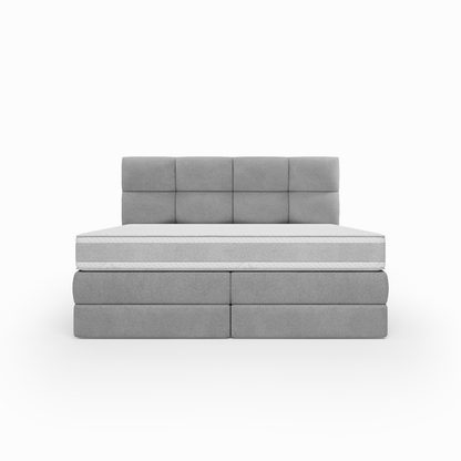 Lit BOXSPRING EDWARD - Avec tête de lit, coffre intégré, matelas ressorts ensachés inclus